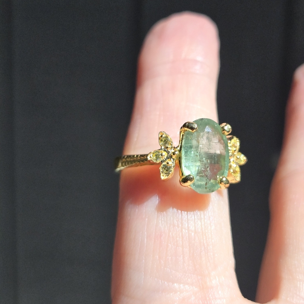 Kyanite 5k oval & Peridot 24k gold ring sz8 - Picture 3 of 11